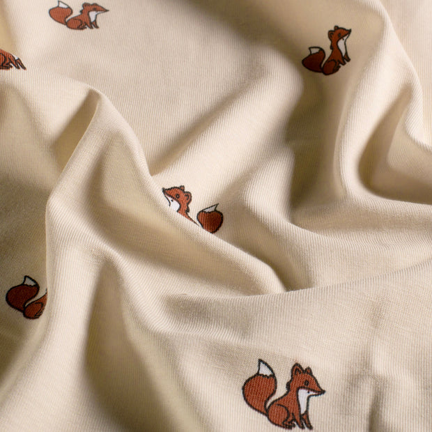 Jersey fabric Foxes Beige