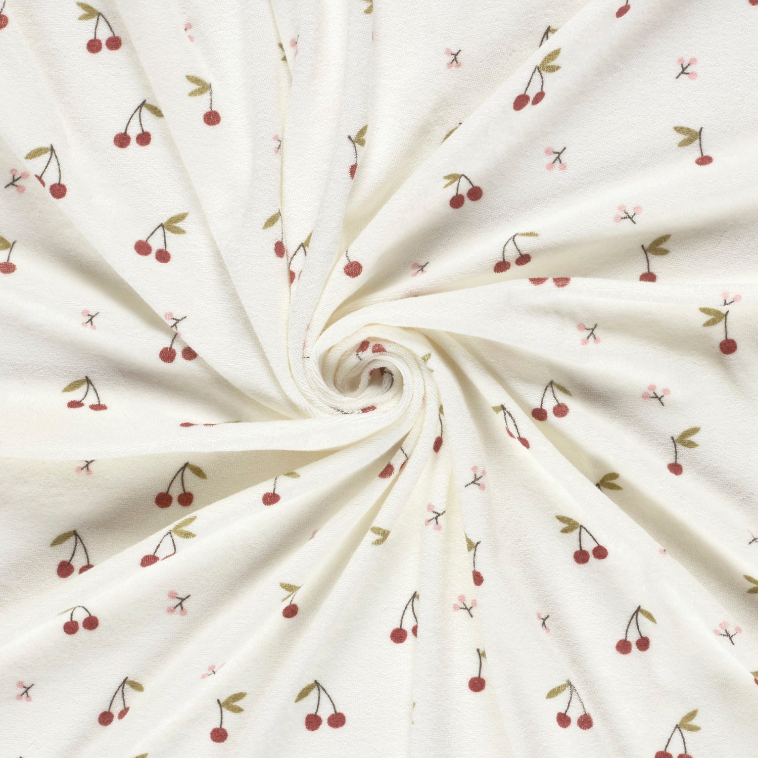 Stretch terry fabric Cherries Off White | Wholesale fabrics