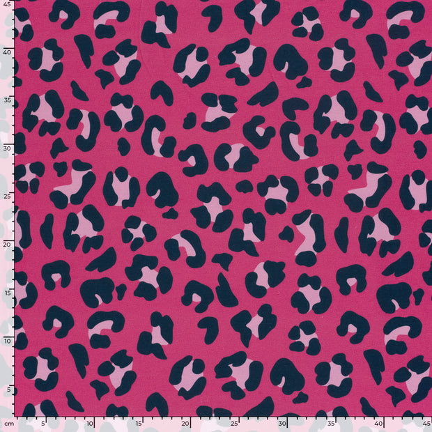 French Terry fabric Leopards Fuchsia