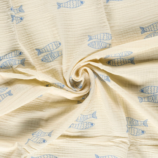 Muslin fabric Light Blue embroidered 