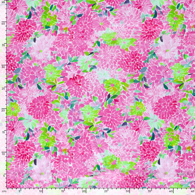 Viscose Satin fabric Flowers Fuchsia
