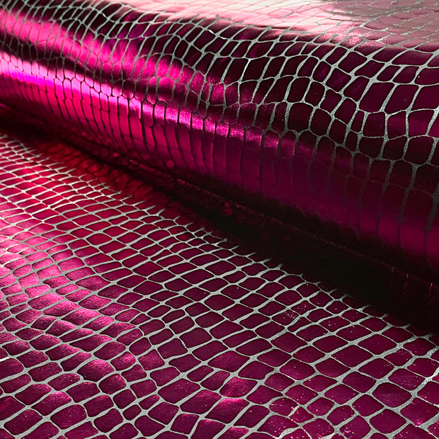 Lamé tissu crocodiles Fuchsia
