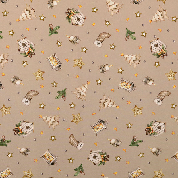 Katoen Poplin stof Kerstmis Beige