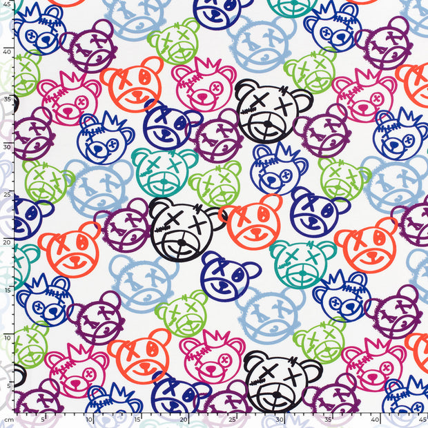 French Terry fabric Emoticons Optical White