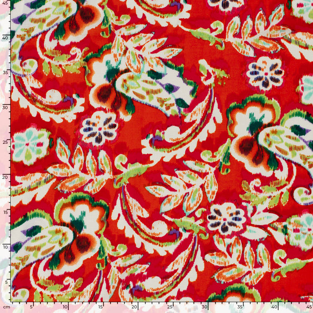 Polyester Bubble tela Flores Rojo oscuro