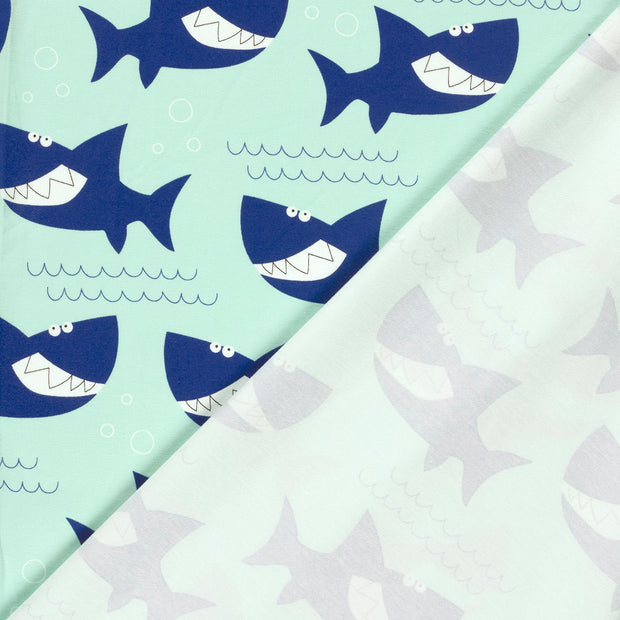 Jersey fabric Sharks printed 