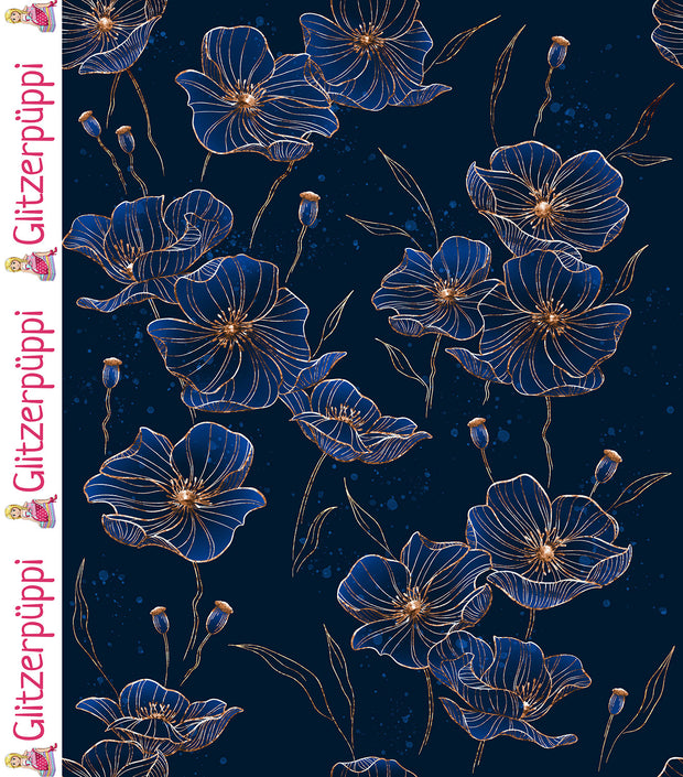 French Terry fabric Flowers Navy
