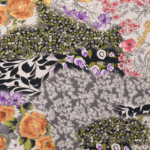 Viscose Poplin fabric Flowers Grey