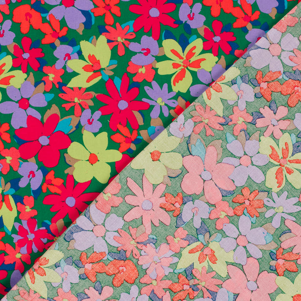 Satin de coton tissu fleurs imprimé 