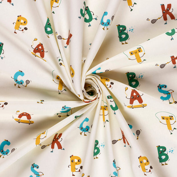 Cotton Poplin fabric Off White printed 