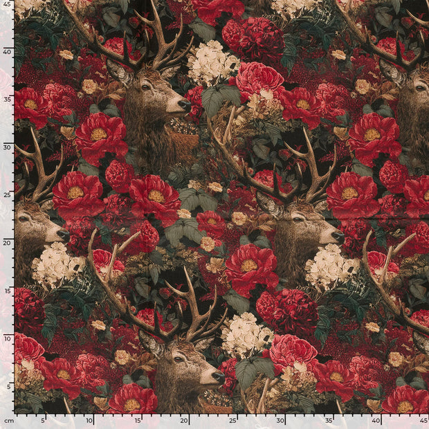Panama fabric Deer Dark Red