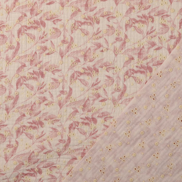 Cotton Poplin fabric Pink embroidered 