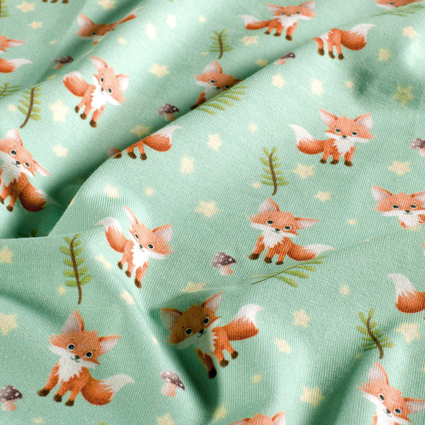 Jersey fabric Foxes Mint