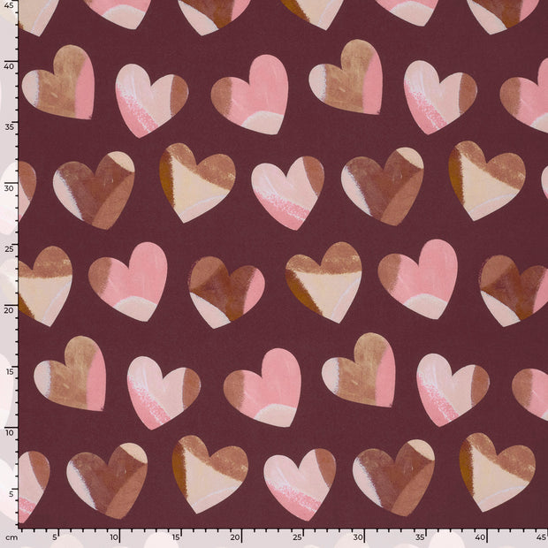 Softshell fabric Hearts Bordeaux