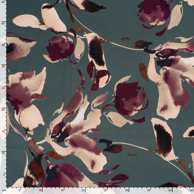 Satin Duchesse fabric Flowers Steel Blue