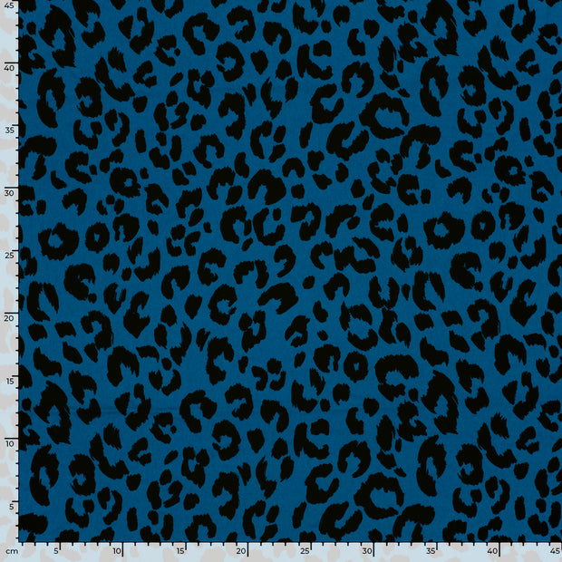 Sergé Extensible tissu léopards Indigo