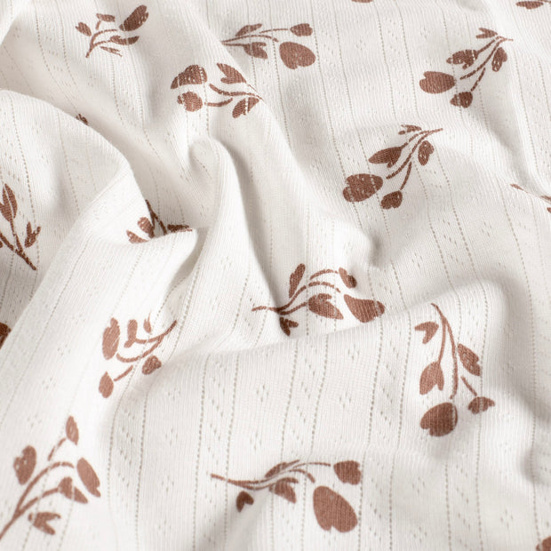 Pointelle tissu Feuilles Blanc cassé