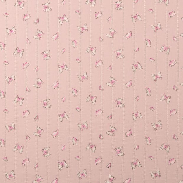 Voile fabric Butterflies Pink