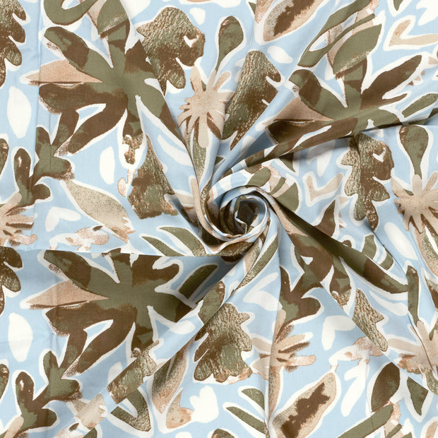 Viscose Poplin fabric Light Blue digital printed 