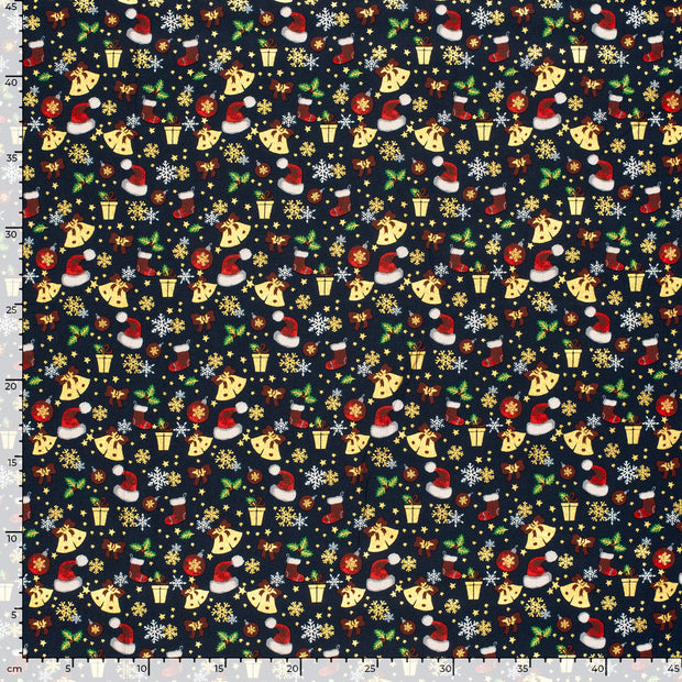 Cotton Poplin fabric Ornaments Navy