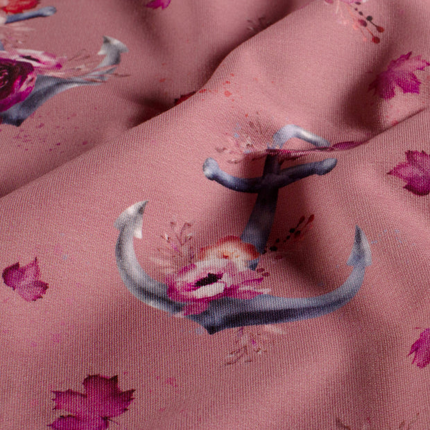 French Terry fabric Anchors Old Pink