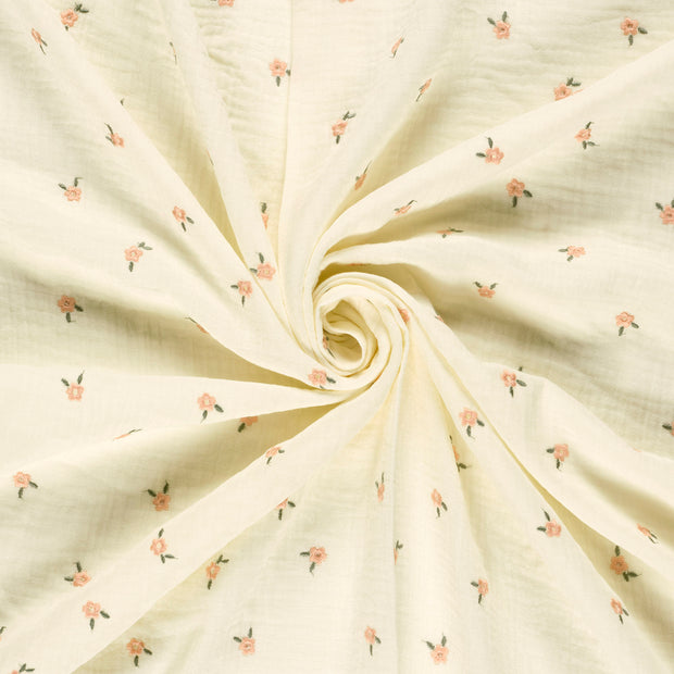 Double gaze tissu Blanc cassé brodé 