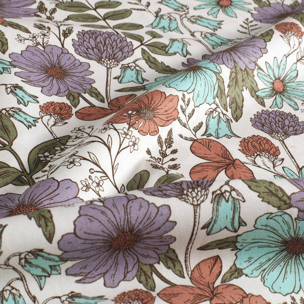 Popeline de Coton tissu fleurs Blanc cassé