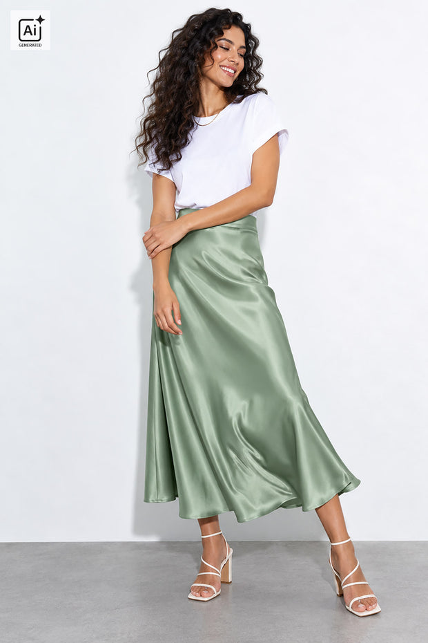 Satin fabrik Uni Mint