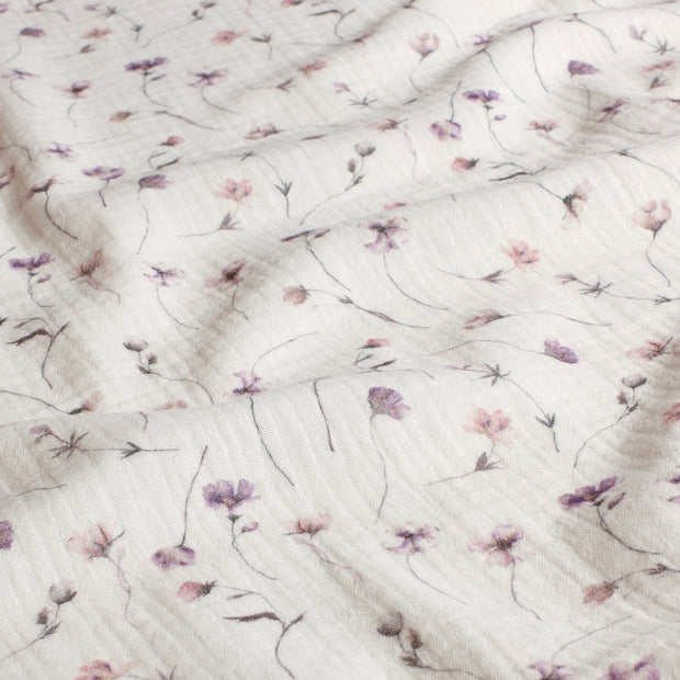 Mousseline stof Bloemen Gebroken wit