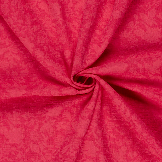 Woven Cotton Linen fabric Dark Red embroidered 