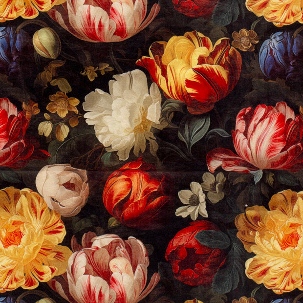 Velvet fabric Flowers Black