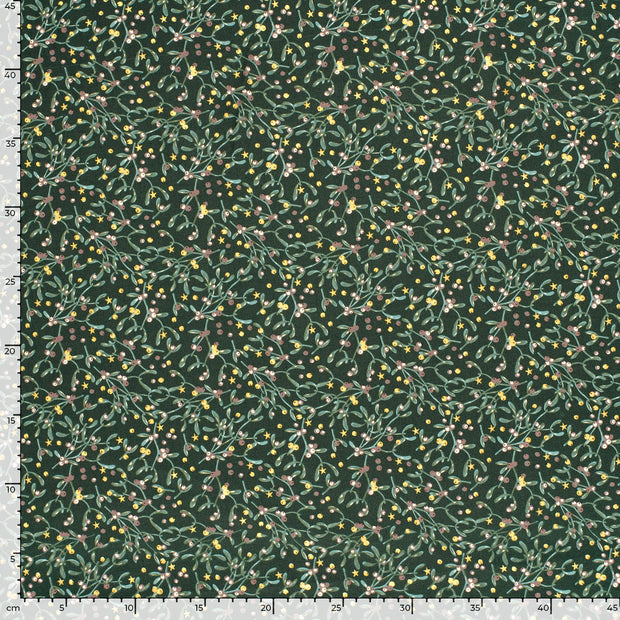 Algodón Popelina tela Hojas Verde oscuro