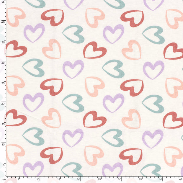 Terry Crepe fabric Hearts Off White