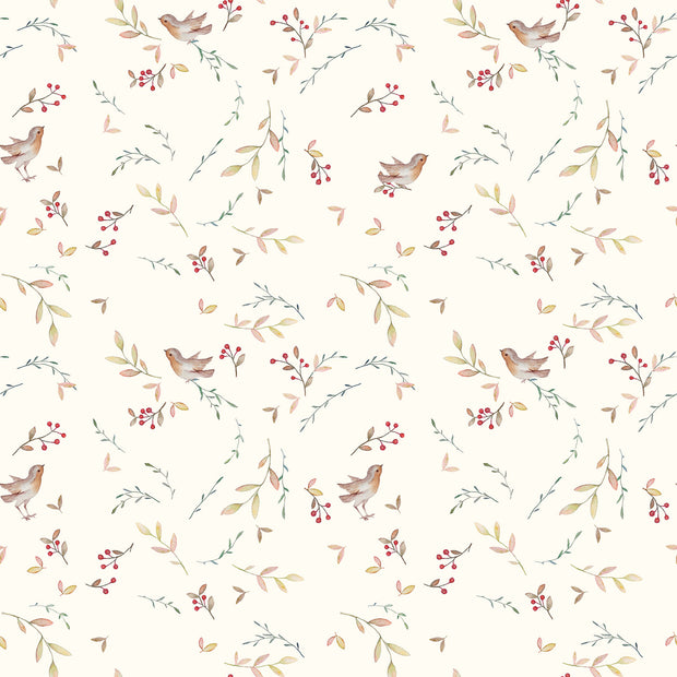 Cotton Jersey GOTS organic fabric Birds Off White