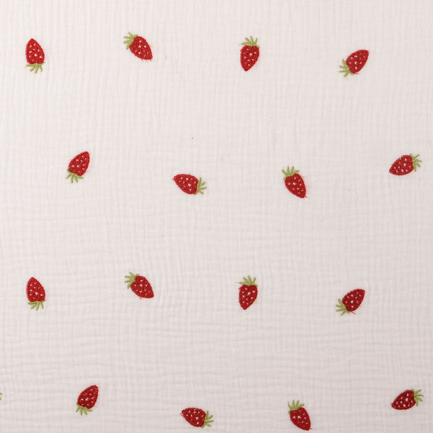 Muslin fabric Strawberries White