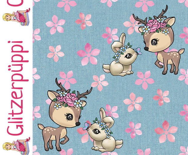 French Terry fabric Bunnies Baby Blue