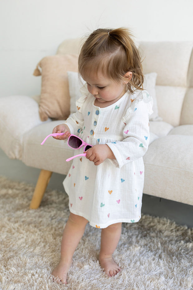 Mousseline stof Harten Gebroken wit