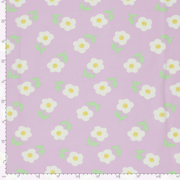 Jersey tissu fleurs Lilas