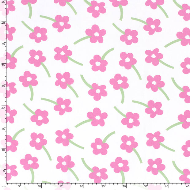 Cotton Poplin fabric Flowers Off White