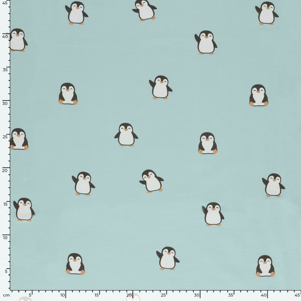 French Terry fabric Penguins Baby Blue