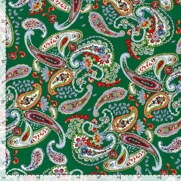 Cotton Satin fabric Abstract Green