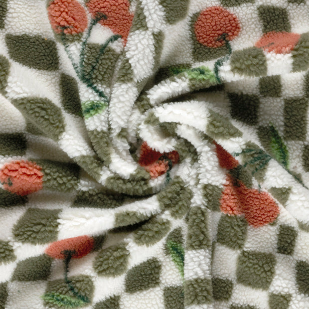 Sherpa Fleece fabric Off White printed 