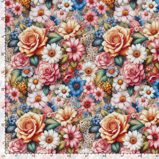 Panama fabric Flowers Light Pink