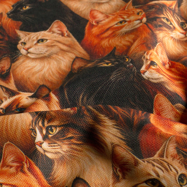 Panama fabric Cats Brown