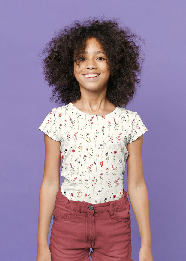 Jersey de Coton GOTS tissu fleurs Blanc cassé