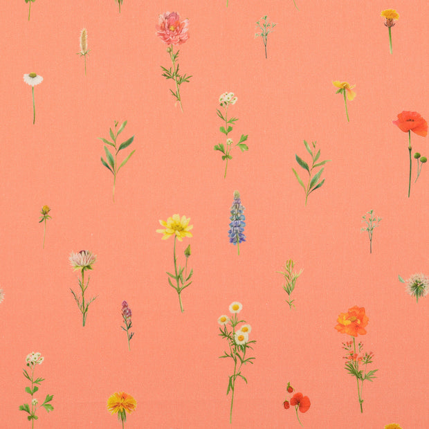 Cretona tela Flores Coral