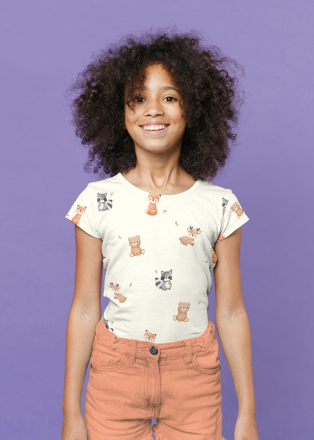 Cotton Jersey GOTS organic fabric Animals Off White
