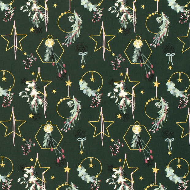 Cotton Poplin fabric Stars Dark Green