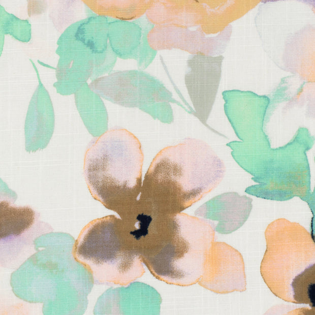 Coton Viscose en Chaine et Trame tissu fleurs Blanc cassé
