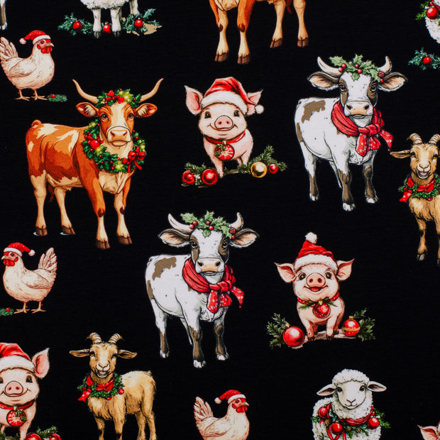 French Terry fabric Animals Black